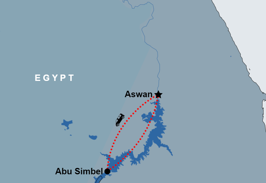 Day Trip to Abu Simbel from Aswan by coach map Day Trip to Abu Simbel from Aswan by coach map